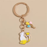 Colorful Cat Balloon Enamel Keychain Bag Charms Metal Car Keys Holder