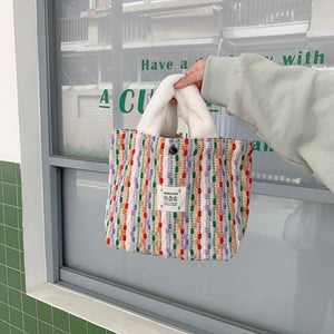 Colorful Women Shoulder Bag Soft Plush Handle Female Tote Shopping Bags