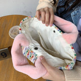 Colorful Women Shoulder Bag Soft Plush Handle Female Tote Shopping Bags