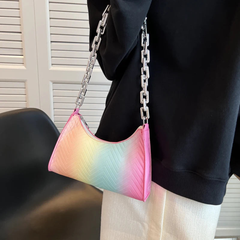 Colorful Women's Shoulder Bag Chain Party Underarm Bag for Female Small Purse