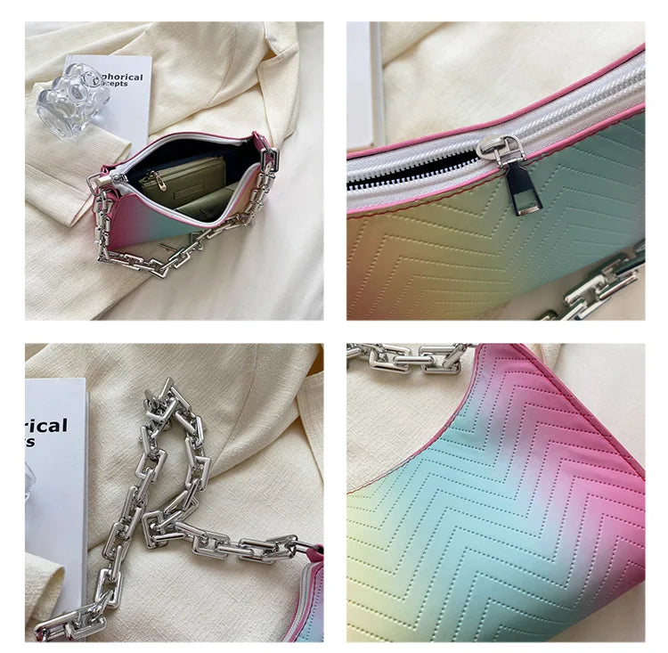 Colorful Women's Shoulder Bag Chain Party Underarm Bag for Female Small Purse