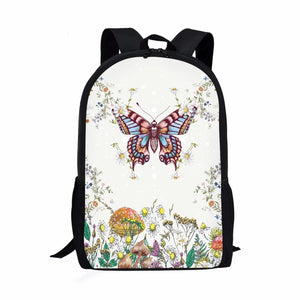 Colorful Flower Butterfly Girls School Bags Large Capacity Mochila Femenina