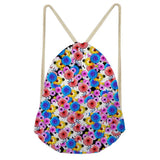 Flower Print Drawstring Backpack Casual Daypack Mochila