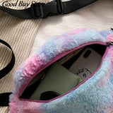 Colorful Fur Waist Bag Shoulder Belt Bags Women Phone Pouch Student Fanny Packs