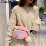 Colorful Fur Waist Bag Shoulder Belt Bags Women Phone Pouch Student Fanny Packs