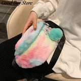 Colorful Fur Waist Bag Shoulder Belt Bags Women Phone Pouch Student Fanny Packs