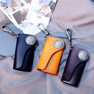 Colorful Leather Car Key Holder Housekeeper Zipper Key Case Bag Pouch Purse