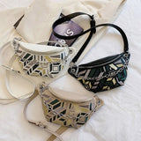 Colorful Geometric Pattern PU Leather Waist Bag Women Sport Fanny Pack
