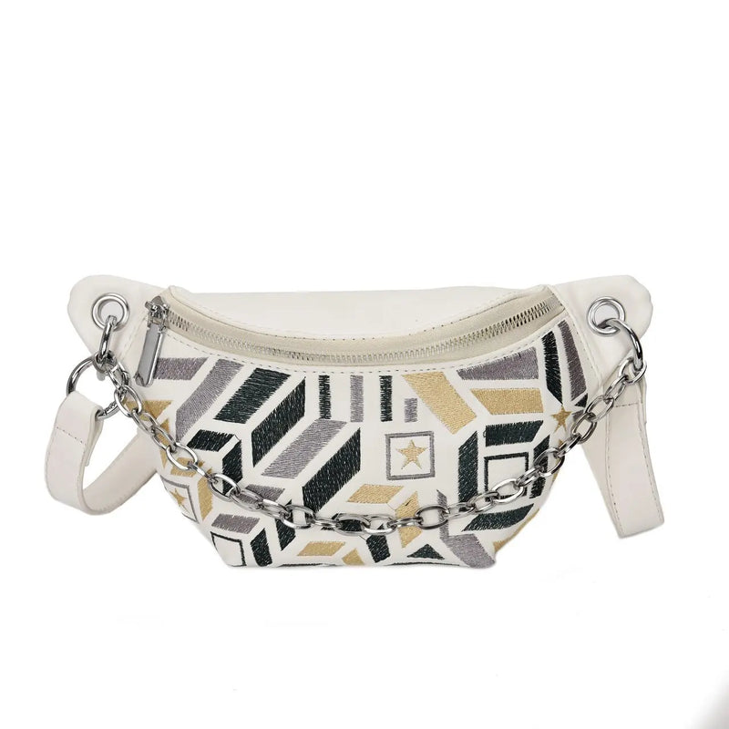 Colorful Geometric Pattern PU Leather Waist Bag Women Sport Fanny Pack