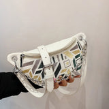 Colorful Geometric Pattern PU Leather Waist Bag Women Sport Fanny Pack