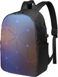 Geometric Square Backpack with USB Port for School Work
