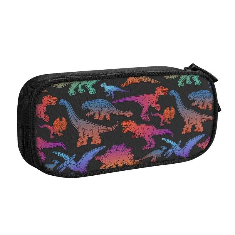 Colorful Jurassic Animals Pattern Pen Box Student School Anime Zipper Pen Bag