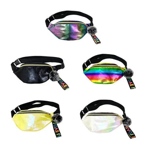 Colorful Laser Fanny Chest Bag Large Capacity Plush Pendant Women Leather Waist