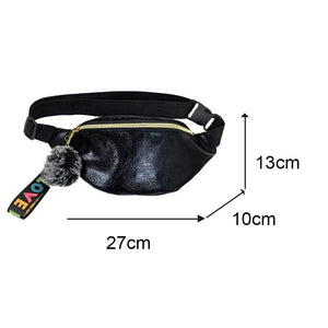 Colorful Laser Fanny Chest Bag Large Capacity Plush Pendant Women Leather Waist