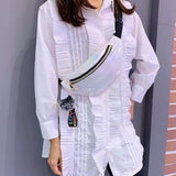 Colorful Laser Fanny Chest Bag Large Capacity Plush Pendant Women Leather Waist
