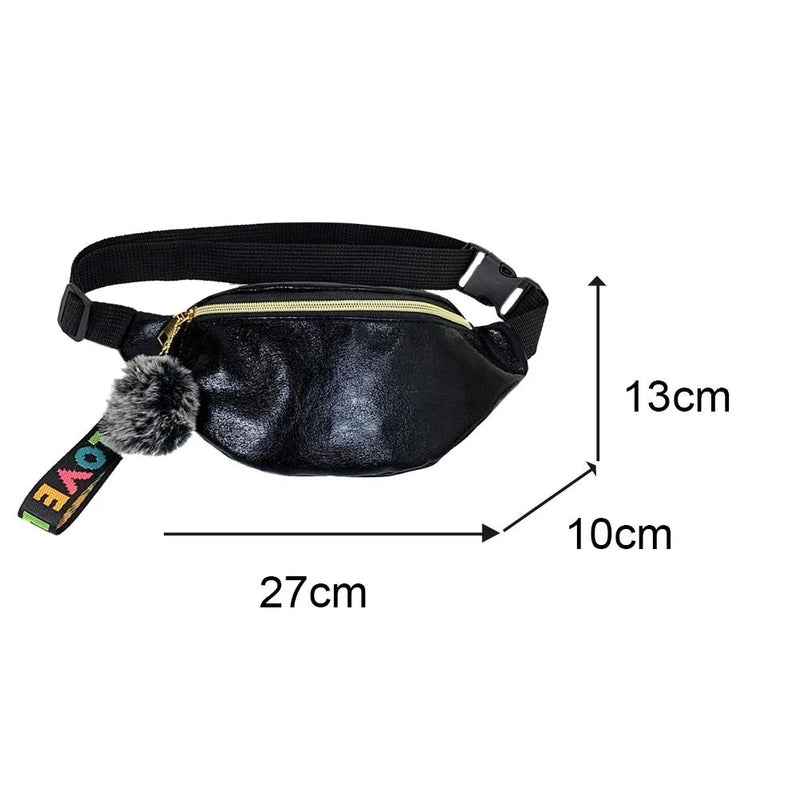 Colorful Laser Fanny Chest Bag Large Capacity Plush Pendant Women Leather Waist