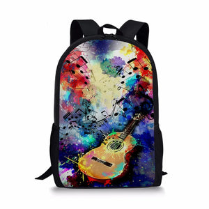 Colorful Music Note Printing School Shoulder Bag Guitar School Backpack