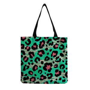 Leopard Printed Linen Bag Retro Casual Shopping Bag