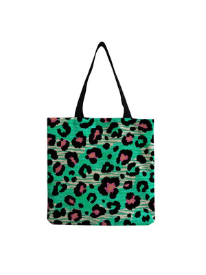 Leopard Printed Linen Bag Retro Casual Shopping Bag