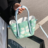 Colorful Print Bucket Bag for Women Large Capacity Shoulder Totes
