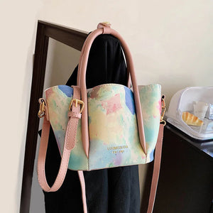 Colorful Print Bucket Bag for Women Large Capacity Shoulder Totes