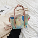 Colorful Print Bucket Bag for Women Large Capacity Shoulder Totes