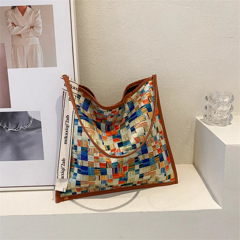 Colorful Printed Canvas Handbags Women Shoulder Bags Female Soft Environmental R