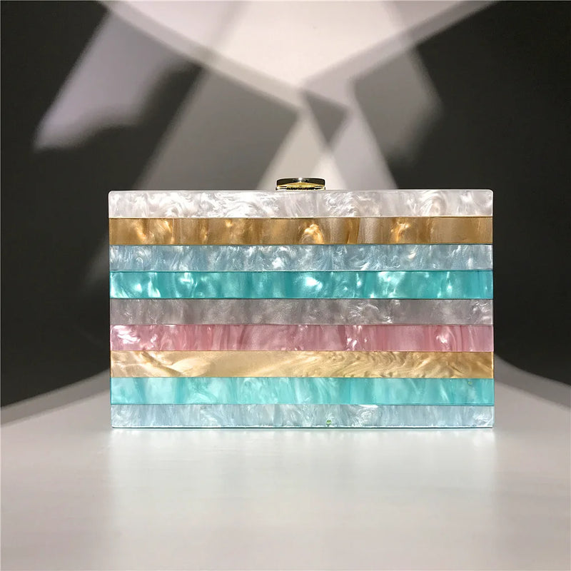 Colorful Striped Acrylic Box Clutches Evening Shoulder Bag