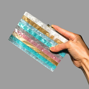Colorful Striped Acrylic Box Clutches Evening Shoulder Bag