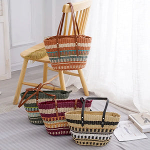 Colorful Striped Straw Tote Bag Women's Fashionable Purse