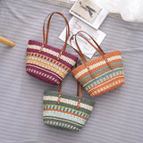 Colorful Striped Straw Tote Bag Women's Fashionable Purse
