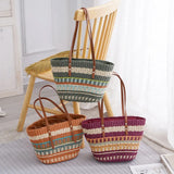 Colorful Striped Straw Tote Bag Women's Fashionable Purse