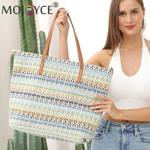 Colorful Stripes Straw Women Shoulder Bag for Summer Beach Shopping