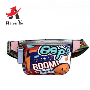 Colorful Women Waist Bag Fanny Pack Belt Bags Graffiti Chest Handbag Hip Purse