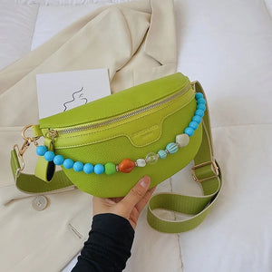Colorful Beading Chain Waist Bag PU Leather Fanny Pack Female Stylish Waist Pack