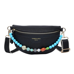Colorful Beading Chain Waist Bag PU Leather Fanny Pack Female Stylish Waist Pack