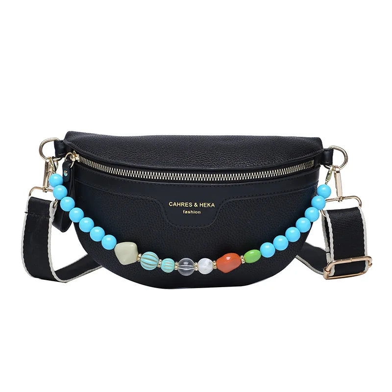 Colorful Beading Chain Waist Bag PU Leather Fanny Pack Female Stylish Waist Pack