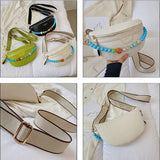 Colorful Beading Chain Waist Bag PU Leather Fanny Pack Female Stylish Waist Pack