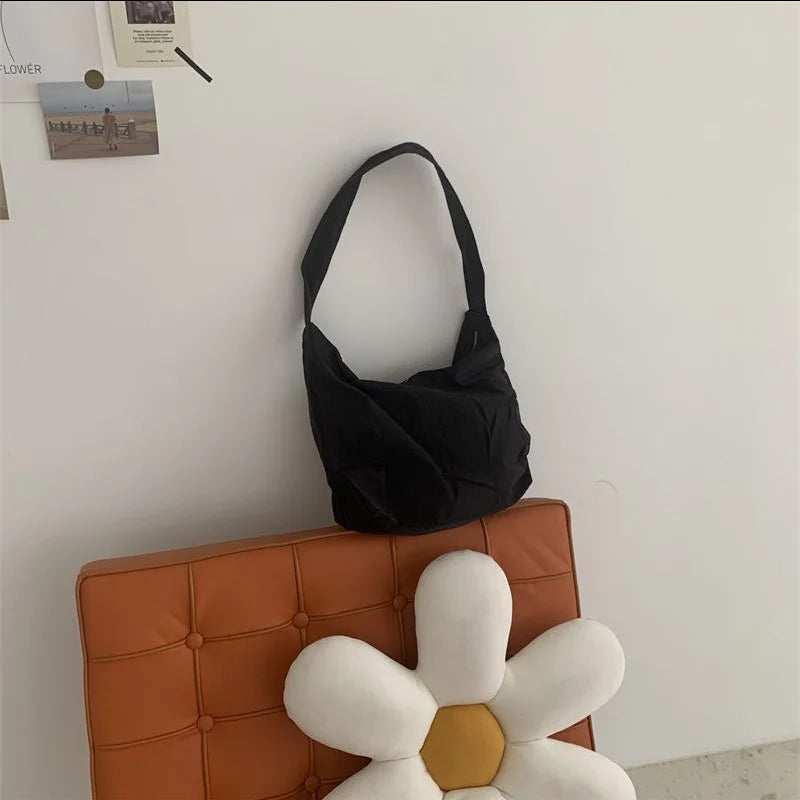 One Shoulder Messenger Bag Nylon Large Capacity Solid Shopping Bag