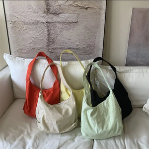 One Shoulder Messenger Bag Nylon Large Capacity Solid Shopping Bag