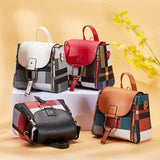 Plaid Leather Backpacks Set Girls Travel Shoulder Bags 4 Pcs
