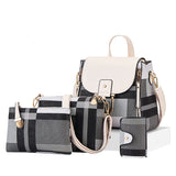 Plaid Leather Backpacks Set Girls Travel Shoulder Bags 4 Pcs