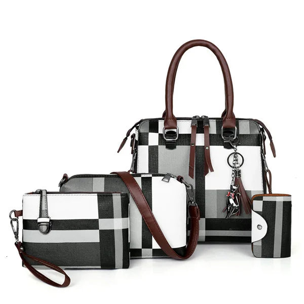 4pcs/set High Women Plaid Tassel Handbags