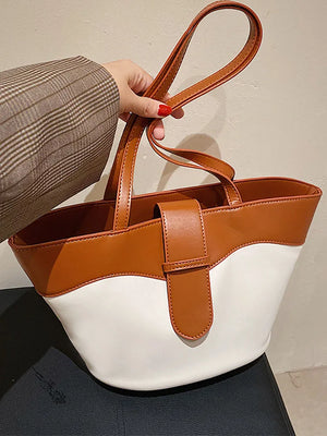 Contrast Bucket Women's Bag Top Handle Pu Leather Shoulder Crossbody Bags