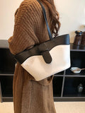 Contrast Bucket Women's Bag Top Handle Pu Leather Shoulder Crossbody Bags