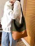 Contrast Canvas Bucket Crossbody Bag for Women Large Capacity Shoulder Bag