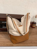 Contrast Canvas Bucket Crossbody Bag for Women Large Capacity Shoulder Bag