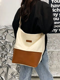 Contrast Canvas Bucket Crossbody Bag for Women Large Capacity Shoulder Bag