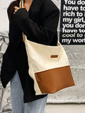 Contrast Canvas Bucket Crossbody Bag for Women Large Capacity Shoulder Bag