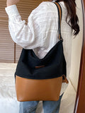 Contrast Canvas Bucket Crossbody Bag for Women Large Capacity Shoulder Bag